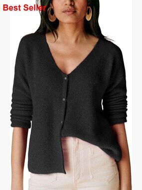 Soft Rib Knit V Neck Button Down Cardigan Sweater for Layering